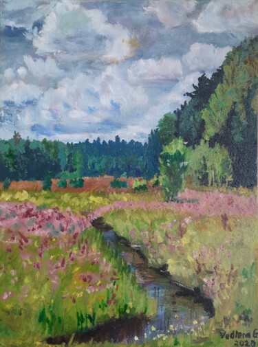 Painting titled "Summer landscape (F…" by Elena Galeeva, Original Artwork, Oil
