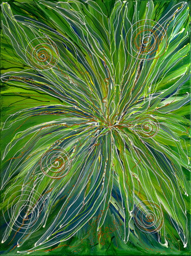 Painting titled "Emerald Charm." by Elena Giersch (Charmelena.Art), Original Artwork, Acrylic