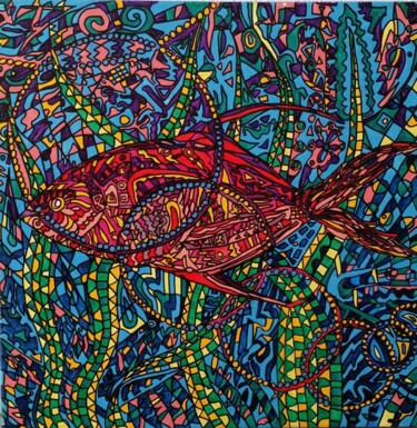 Malerei mit dem Titel "Red Fish 2.0" von Elena Giger, Original-Kunstwerk, Acryl