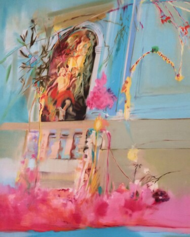 Картина под названием "Jardin des fleurs g…" - Elena Golovina, Подлинное произведение искусства, Масло Установлен на Деревян…