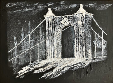 Painting titled "BRIDGE IN THE NIGHT" by Elena Guseva, Original Artwork, Acrylic