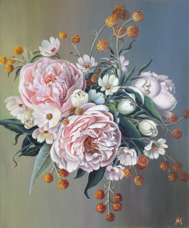 Peinture intitulée "Bouquet with peonies" par Elena Hontar, Œuvre d'art originale, Huile
