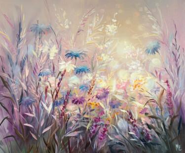 Картина под названием "Field of Flowers in…" - Elena Hontar, Подлинное произведение искусства, Масло