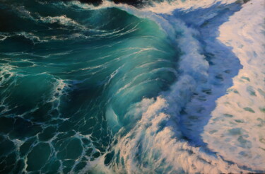 Pittura intitolato ""Sea foam"" da Elena I Gennady Vylusk (Goshiki), Opera d'arte originale, Olio Montato su Telaio per bare…