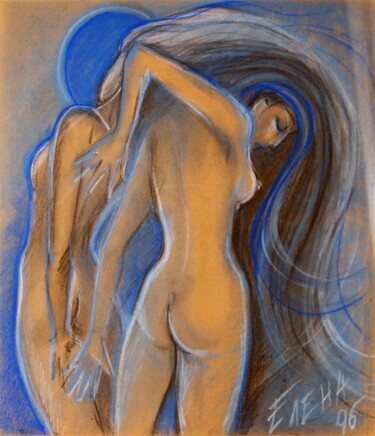 Peinture intitulée "Blue Moon - origina…" par Elena Ilina, Œuvre d'art originale, Pastel