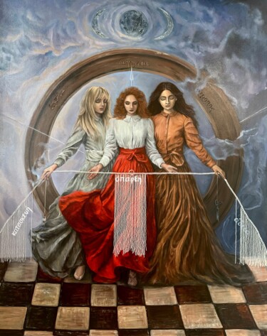 Painting titled "« Moira's»" by Elena Iustus, Original Artwork, Oil Mounted on Wood Stretcher frame