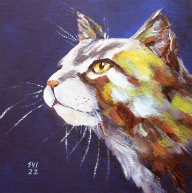 Pintura intitulada "Ginger cat Animal O…" por Elena Ivanova, Obras de arte originais, Acrílico Montado em Cartão