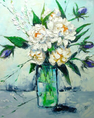 Картина под названием "Chrysanthemum Flora…" - Elena Ivanova, Подлинное произведение искусства, Масло Установлен на Деревянн…