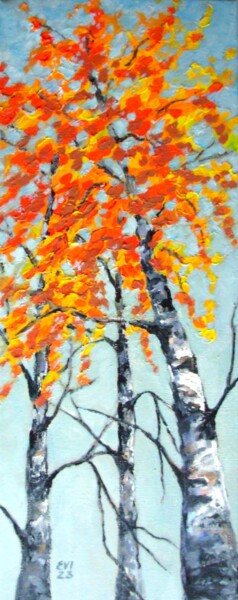Painting titled "Birch trees Autumn…" by Elena Ivanova, Original Artwork, Acrylic Mounted on Wood Stretcher frame