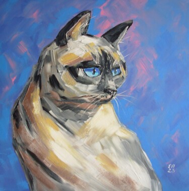 Painting titled "Siamese cat Animal…" by Elena Ivanova, Original Artwork, Acrylic Mounted on Wood Stretcher frame