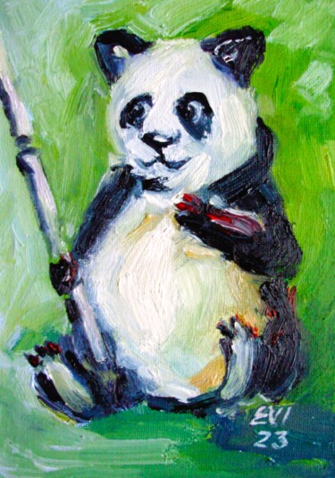 Schilderij getiteld "Panda Animal Origin…" door Elena Ivanova, Origineel Kunstwerk, Olie Gemonteerd op Karton