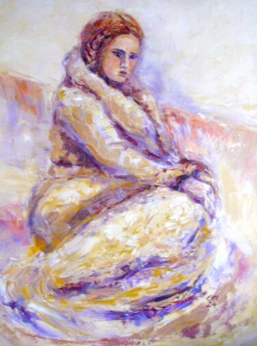 绘画 标题为“Girl in dressing-go…” 由Elena Ivanova, 原创艺术品, 油 安装在木质担架架上