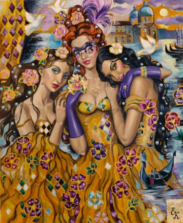 Картина под названием "Carnaval de Venise" - Elena Khmeleva, Подлинное произведение искусства, Масло Установлен на Деревянна…