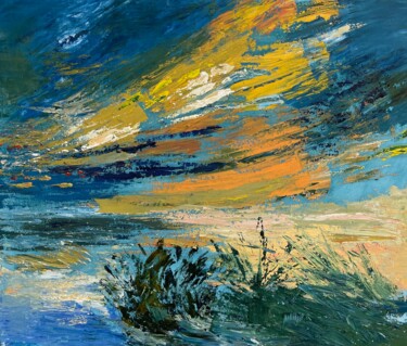 Schilderij getiteld "Yellow sky" door Elena Kovalskaya, Origineel Kunstwerk, Olie