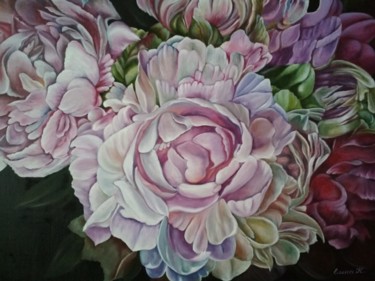 Painting titled "Pink peonies" by Elena Kozyutenko, Original Artwork, Oil