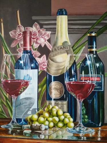 Картина под названием "Wine still life wit…" - Elena Kozyutenko, Подлинное произведение искусства, Масло