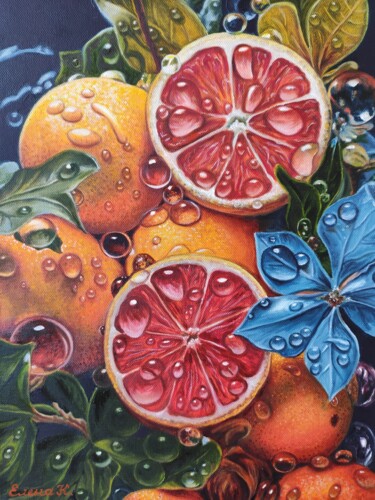 Malerei mit dem Titel "Grapefruits" von Elena Kozyutenko, Original-Kunstwerk, Öl Auf Keilrahmen aus Holz montiert