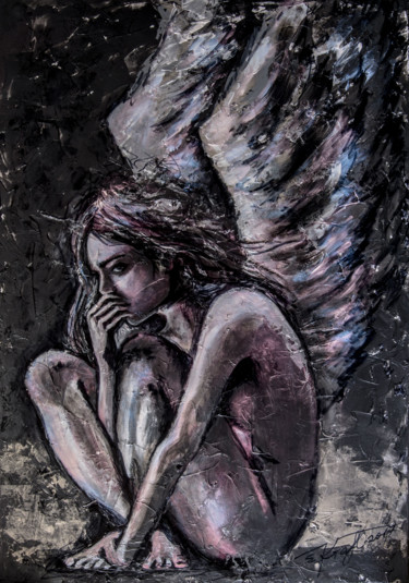 제목이 ""Fallen angel" 70x1…"인 미술작품 Elena Kraft로, 원작, 아크릴 나무 들것 프레임에 장착됨