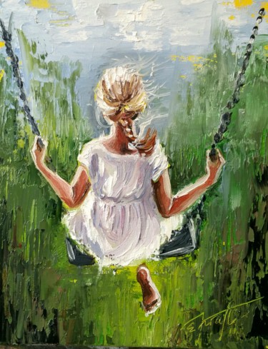 Malerei mit dem Titel ""Summer  swing "18×…" von Elena Kraft, Original-Kunstwerk, Öl
