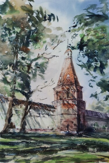 Peinture intitulée ""SIMONOV MONASTERY"" par Elena Krivoruchenko, Œuvre d'art originale, Aquarelle