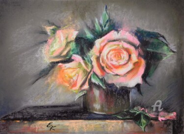 Painting titled "Bouquet of roses" by Elena Kurnosova, Original Artwork, Pastel