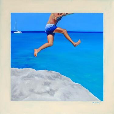 Painting titled "Jump! Cala Coloritze" by Elena Kurochko, Original Artwork, Oil Mounted on Wood Stretcher frame
