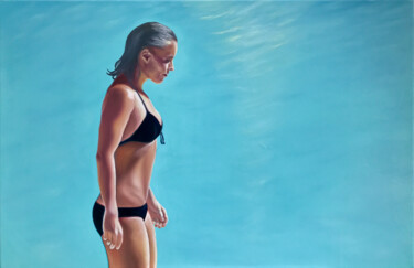 Painting titled "1969. LA PISCINE. R…" by Elena Kurochko, Original Artwork, Oil Mounted on Wood Stretcher frame