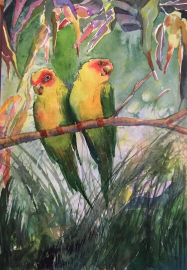 Peinture intitulée "lovebirds" par Elena Lazareva, Œuvre d'art originale, Aquarelle