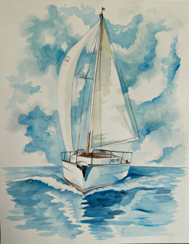 Painting titled "I Am a Sailboat" by Elena Lechic, Original Artwork, Watercolor