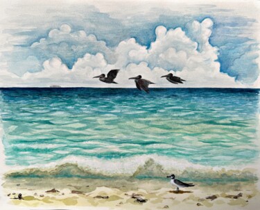 Painting titled "Ocean Harmony" by Elena Lechic, Original Artwork, Watercolor