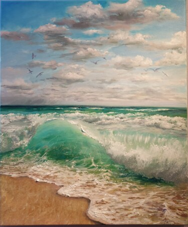 Painting titled "Summer Ocean" by Elena Mardashova, Original Artwork, Oil