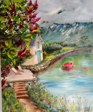 Malerei mit dem Titel "Summer house" von Elena Mardashova, Original-Kunstwerk, Öl
