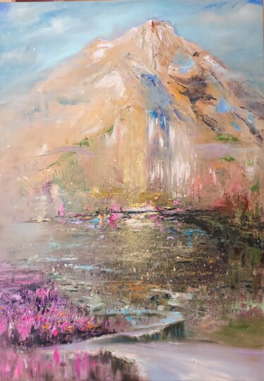 Schilderij getiteld "Shimmering mountain" door Elena Mardashova, Origineel Kunstwerk, Olie