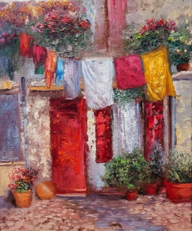 Malerei mit dem Titel "Italian square" von Elena Mardashova, Original-Kunstwerk, Öl