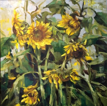 Schilderij getiteld "Sunflowers" door Elena Mashajeva-Agraphiotis, Origineel Kunstwerk, Olie