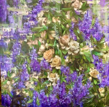 Malerei mit dem Titel "Roses and lavenders" von Elena Mashajeva-Agraphiotis, Original-Kunstwerk, Öl