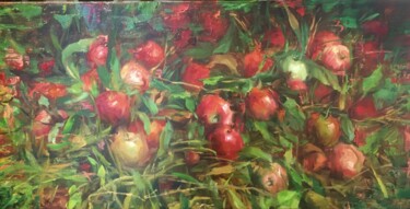 Painting titled "Apples in the grass" by Elena Mashajeva-Agraphiotis, Original Artwork, Oil