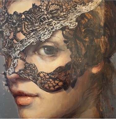 Картина под названием "Girl and Mask. Fill…" - Elena Mashajeva-Agraphiotis, Подлинное произведение искусства, Масло