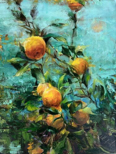 Painting titled "ORANGES - DELIGHTFU…" by Elena Mashajeva-Agraphiotis, Original Artwork, Oil Mounted on Wood Stretcher frame