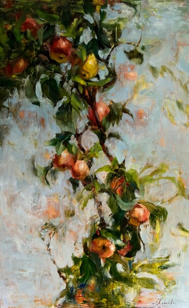 Painting titled "APPLE CRISP" by Elena Mashajeva-Agraphiotis, Original Artwork, Oil Mounted on Wood Stretcher frame