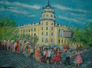 Painting titled "Almaty.  Street Pan…" by Elena Ordikova, Original Artwork, Oil