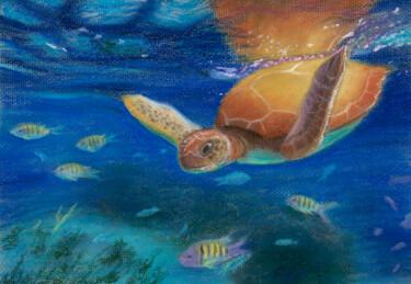 Dessin intitulée "Sea. Turtle(P)" par Elena Petrova, Œuvre d'art originale, Pastel