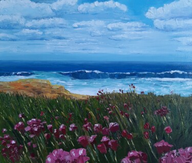 Pintura titulada "Sky. Sea. Flowers" por Elena Petrova, Obra de arte original, Oleo