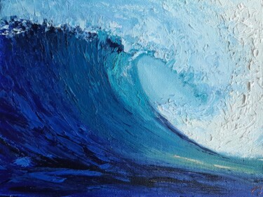 Painting titled "Navy wave №5" by Elena Petrova, Original Artwork, Oil