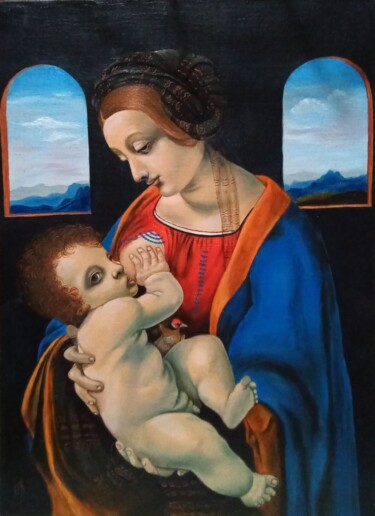 Painting titled "Madonna Litta copy." by Elena Pimenova, Original Artwork, Oil