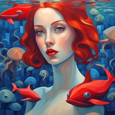Digital Arts titled ""Whales"" by Elena Pitermann, Original Artwork, AI generated image