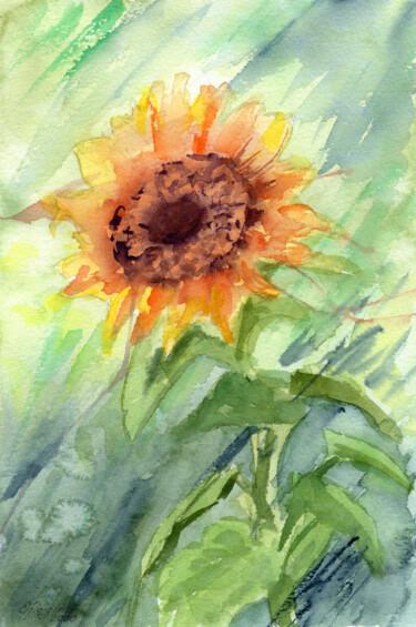 Painting titled "Sunflower" by Elena Poigina, Original Artwork, Watercolor