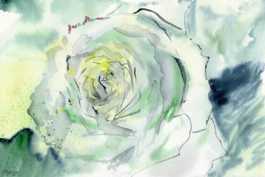 Painting titled "Abstract white rose" by Elena Poigina, Original Artwork, Watercolor
