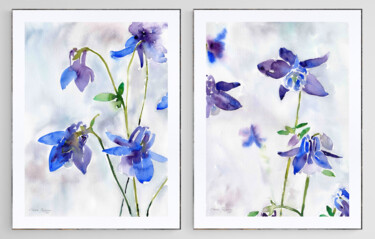 Pintura titulada "Blue flowers - wate…" por Elena Poigina, Obra de arte original, Acuarela