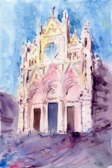 Pintura titulada "Siena cathedral, It…" por Elena Poigina, Obra de arte original, Acuarela